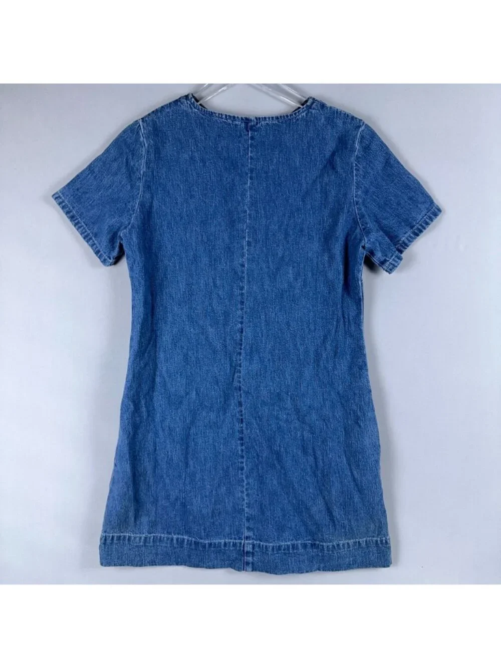J. Crew Denim Dress Size 4 Petites V-Neck Shift Short Sleeve 100% Cotton Blue